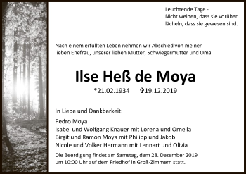 Traueranzeige von Ilse Heß de Moya von Offenbach