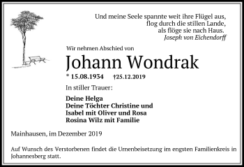 Traueranzeige von Johann Wondrak von Offenbach