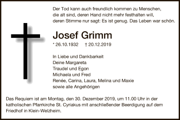 Traueranzeige von Josef Grimm von Offenbach