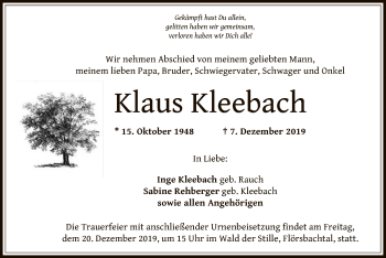 Traueranzeige von Klaus Kleebach von Offenbach