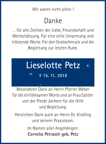 Traueranzeige von Lieselotte Petz von Offenbach