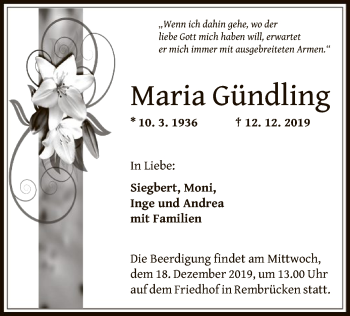 Traueranzeige von Maria Gündling von Offenbach