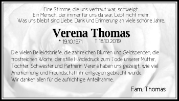 Traueranzeige von Verena Thomas von Offenbach