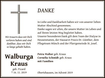 Traueranzeige von Walburga Kraus von Offenbach