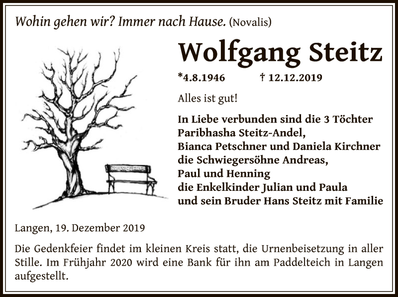  Traueranzeige für Wolfgang Steitz vom 21.12.2019 aus Offenbach
