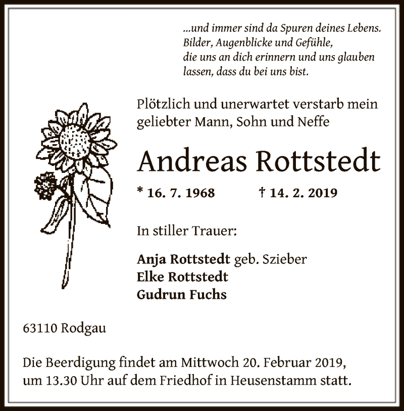  Traueranzeige für Andreas Rottstedt vom 20.02.2019 aus Offenbach