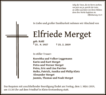 Traueranzeige von Elfriede Merget von Offenbach