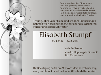 Traueranzeige von Elisabeth Stumpf von Offenbach