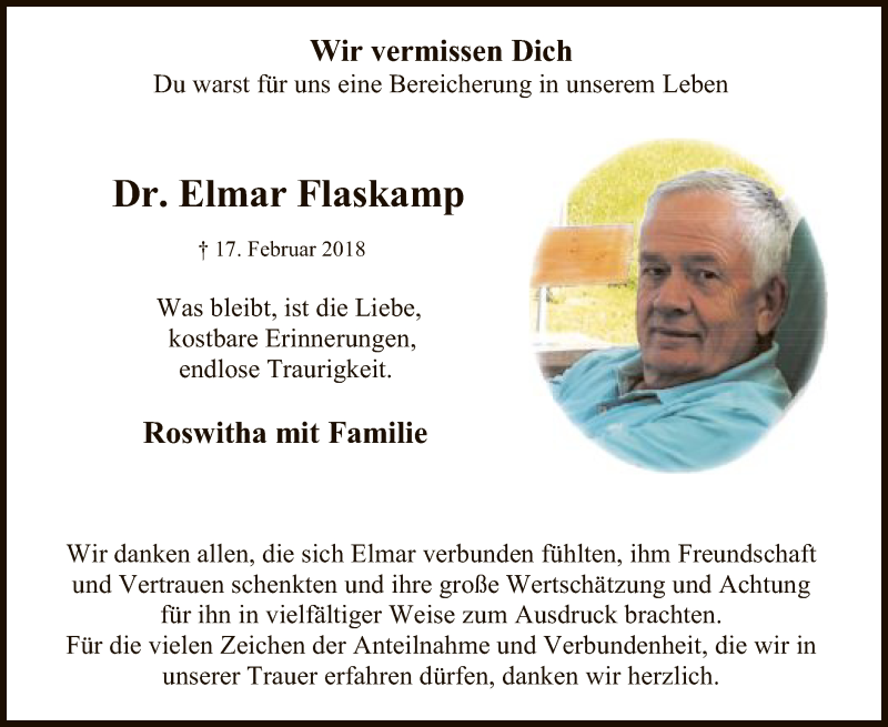  Traueranzeige für Elmar Flaskamp vom 21.02.2019 aus Offenbach