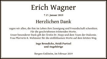 Traueranzeige von Erich Wagner von Offenbach