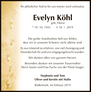 Traueranzeige von Evelyn Köhl von Offenbach