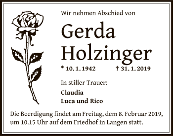 Traueranzeige von Gerda Holzinger von Offenbach