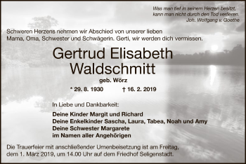 Traueranzeige von Gertrud Elisabeth Waldschmitt von Offenbach