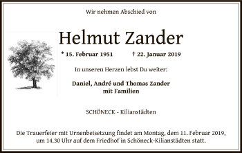 Traueranzeige von Helmut Zander von Offenbach