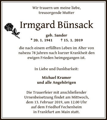 Traueranzeige von Irmgard Bünsack von Offenbach