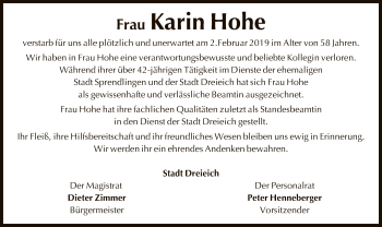 Traueranzeige von Karin Hohe von Offenbach