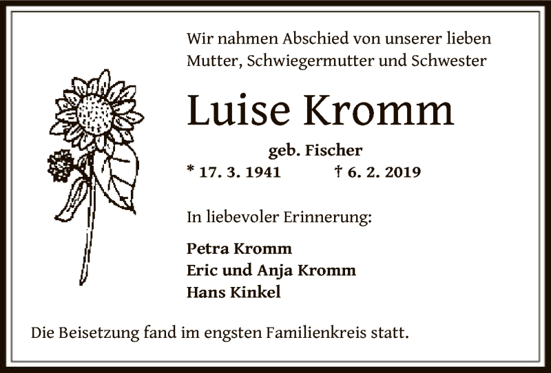  Traueranzeige für Luise Kromm vom 23.02.2019 aus Offenbach