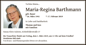 Traueranzeige von Maria-Regina Barthmann von Offenbach