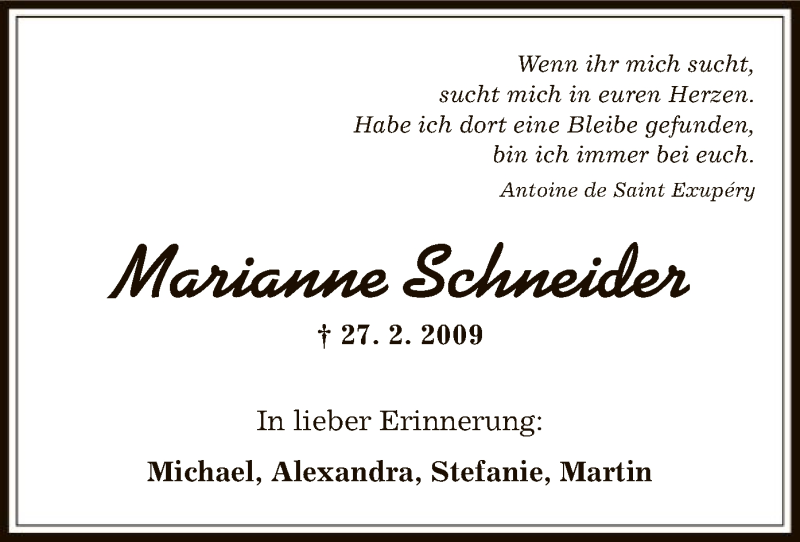  Traueranzeige für Marianne Schneider vom 27.02.2019 aus Offenbach