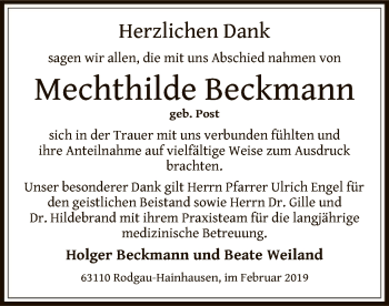 Traueranzeige von Mechthilde Beckmann von Offenbach