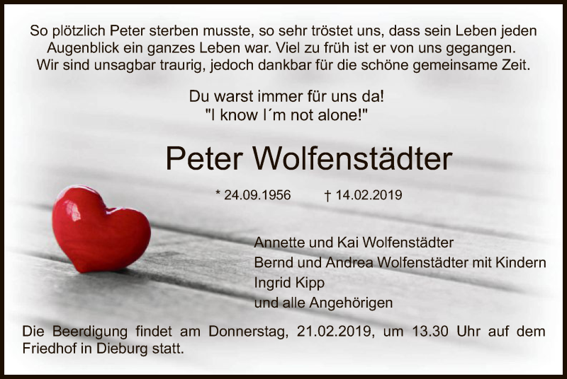 Traueranzeige für Peter Wolfenstädter vom 18.02.2019 aus Offenbach