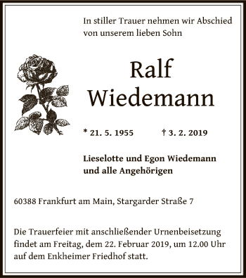 Traueranzeige von Ralf Wiedemann von Offenbach