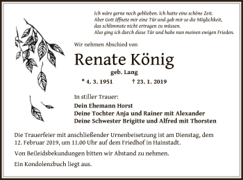 Traueranzeige von Renate König von Offenbach