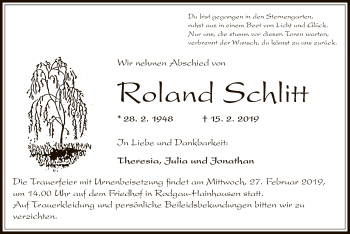 Traueranzeige von Roland Schlitt von Offenbach