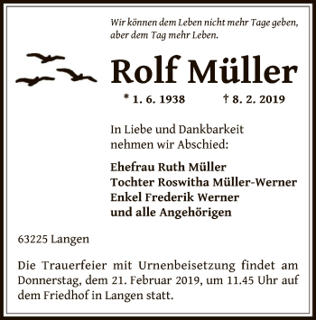 Traueranzeige von Rolf Müller von Offenbach