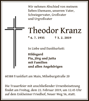 Traueranzeige von Theodor Kranz von Offenbach