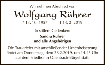 Traueranzeige von Wolfgang Rührer von Offenbach