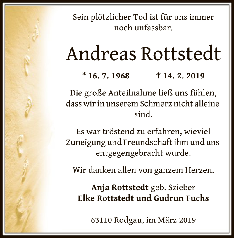  Traueranzeige für Andreas Rottstedt vom 13.03.2019 aus Offenbach