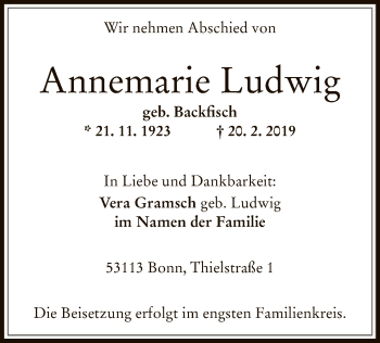 Traueranzeige von Annemarie Ludwig von Offenbach