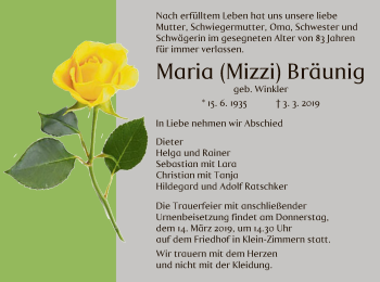 Traueranzeige von Bräunig Maria von Offenbach