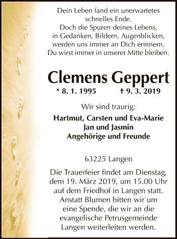 Traueranzeige von Clemens Geppert von Offenbach