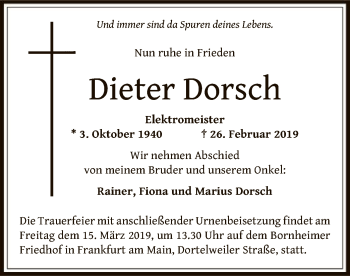 Traueranzeige von Dieter Dorsch von Offenbach