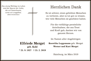 Traueranzeige von Elfriede Merget von Offenbach