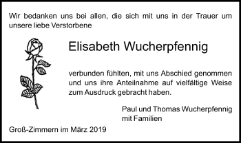 Traueranzeige von Elisabeth Wucherpfennig von Offenbach