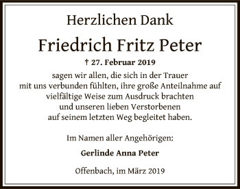 Traueranzeige von Friedrich Fritz Peter von Offenbach