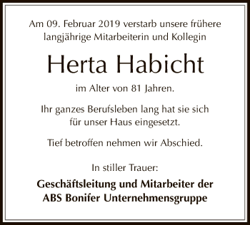 Traueranzeige von Herta Habicht von Offenbach