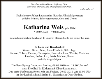 Traueranzeige von Katharina Weis von Offenbach