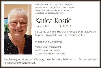 Traueranzeige von Katica Kostic von Offenbach