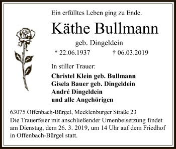 Traueranzeige von Käthe Bullmann von Offenbach