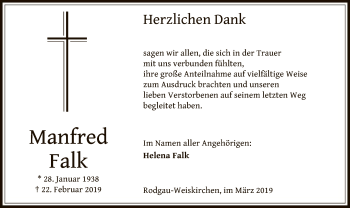 Traueranzeige von Manfred Falk von Offenbach