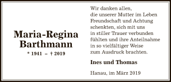 Traueranzeige von Maria-Regina Barthmann von Offenbach