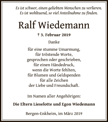 Traueranzeige von Ralf Wiedemann von Offenbach