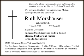 Traueranzeige von Ruth Morshäuser von Offenbach