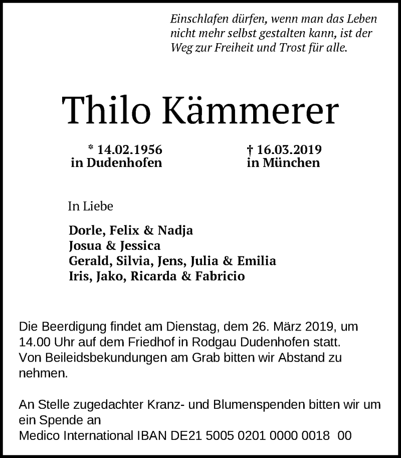  Traueranzeige für Thilo Kämmerer vom 23.03.2019 aus Offenbach
