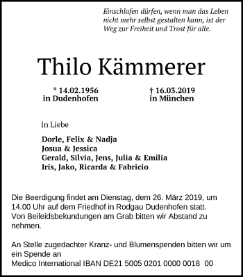 Traueranzeige von Thilo Kämmerer von Offenbach