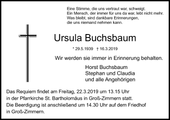 Traueranzeige von Ursula Buchsbaum von Offenbach